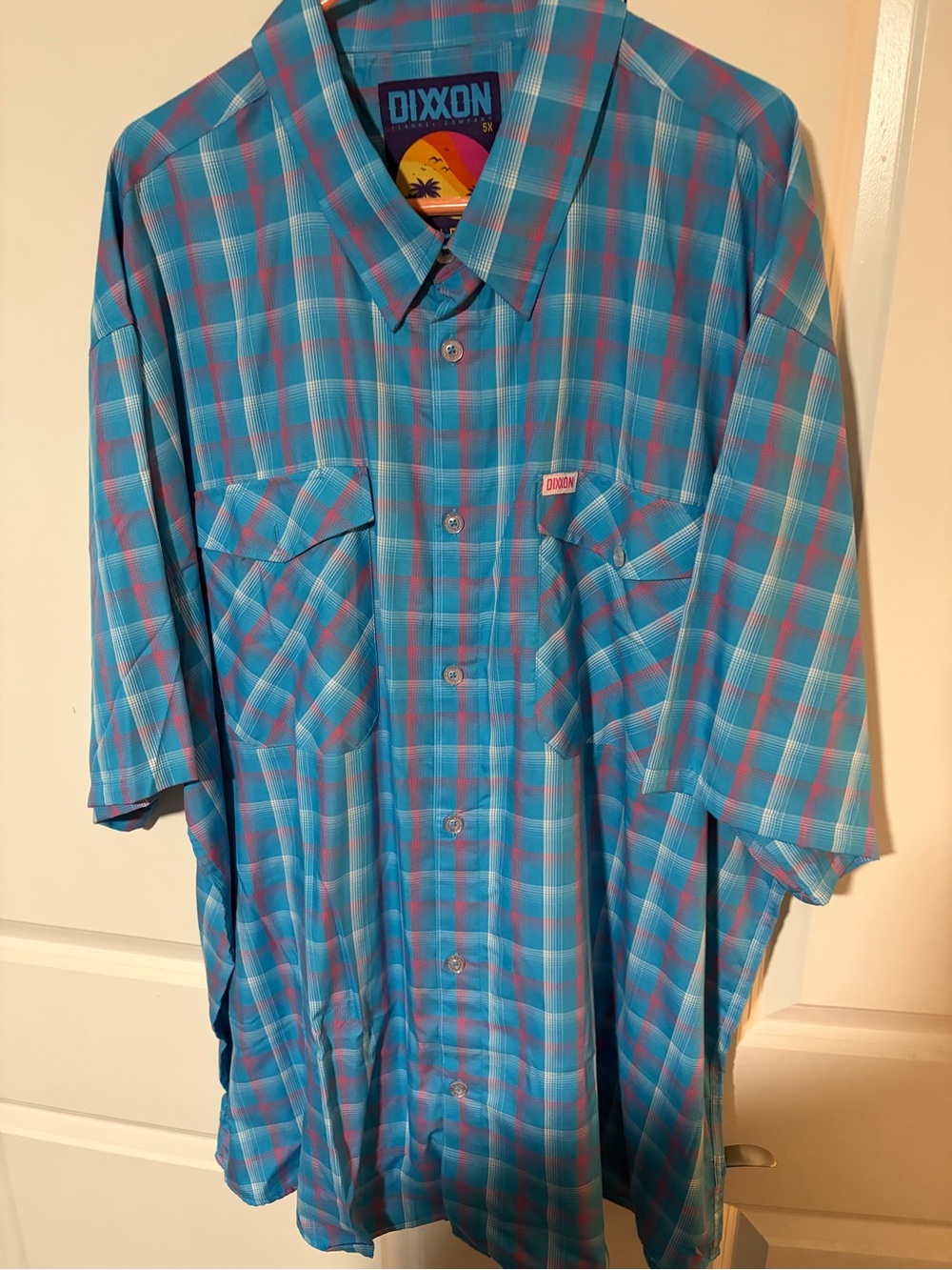 Dixxon Men’s 5XL “Palm Beach” Blue Plaid Bamboo Button-Up Shirt